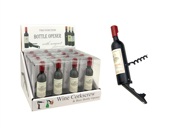 Bottle-Shaped Corkscrew with Magnet and Beer Cap Opener