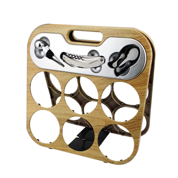 Foldable Wood Grain Wine Rack with Accessories